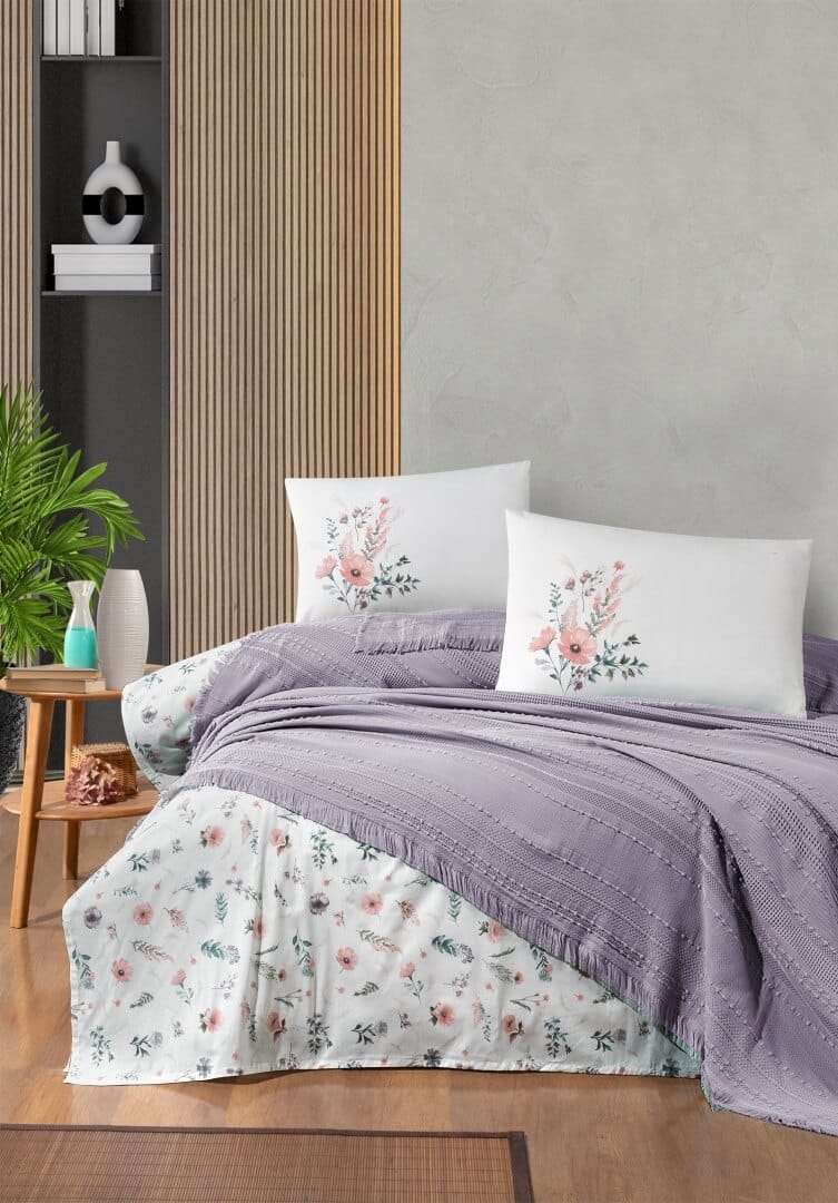 Постільна білизна з пледом First Choice Ranforce Sole Pique 220 х 240 Lilac купити Постільна білизна з пледом First Choice Ranforce Sole Pique 220 х 240 Lilac - Зображення 1