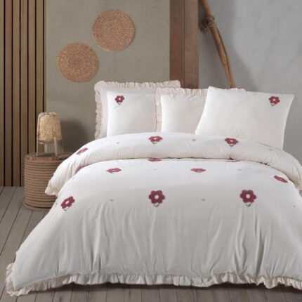 Сімейний комплект постільної білизни Saheser Stonewashed Florita Maroon