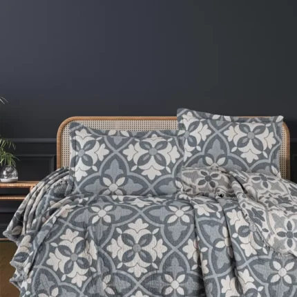Муслінове покривало з наволочками First Choice Blooming 240 х 260 см Pandora Blue