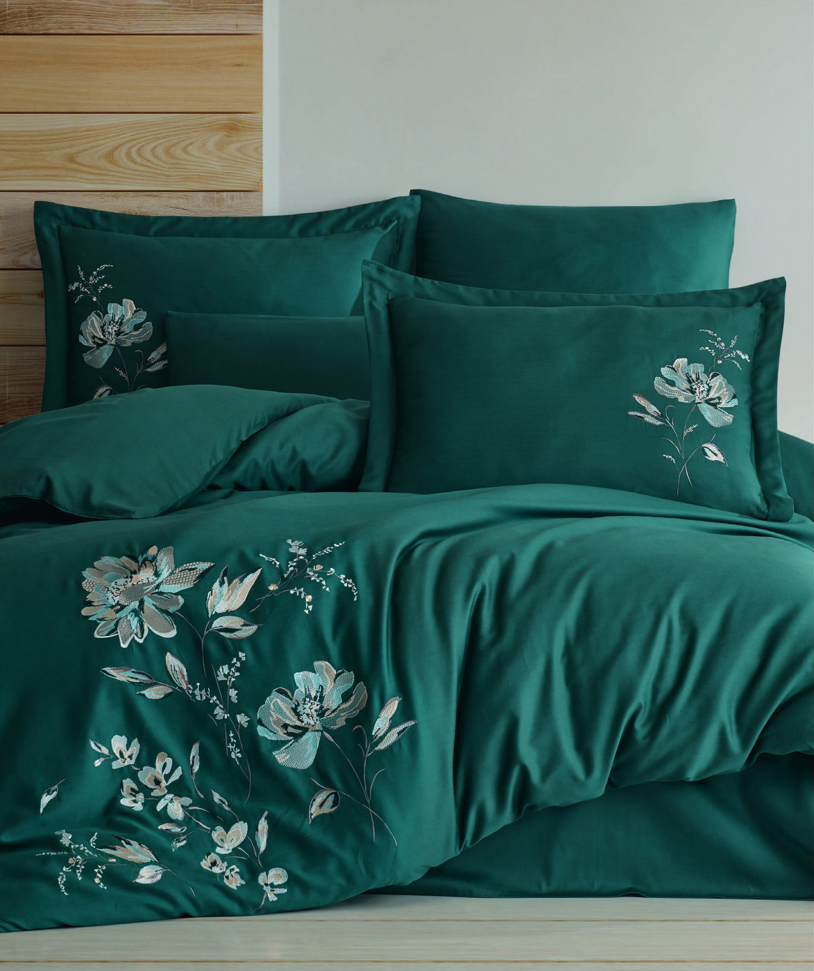 Impero-Yesil-1 Комплект постільної білизни з вишивкою Maribor Exclusive Satin 200х220 см Impero Yesil купити