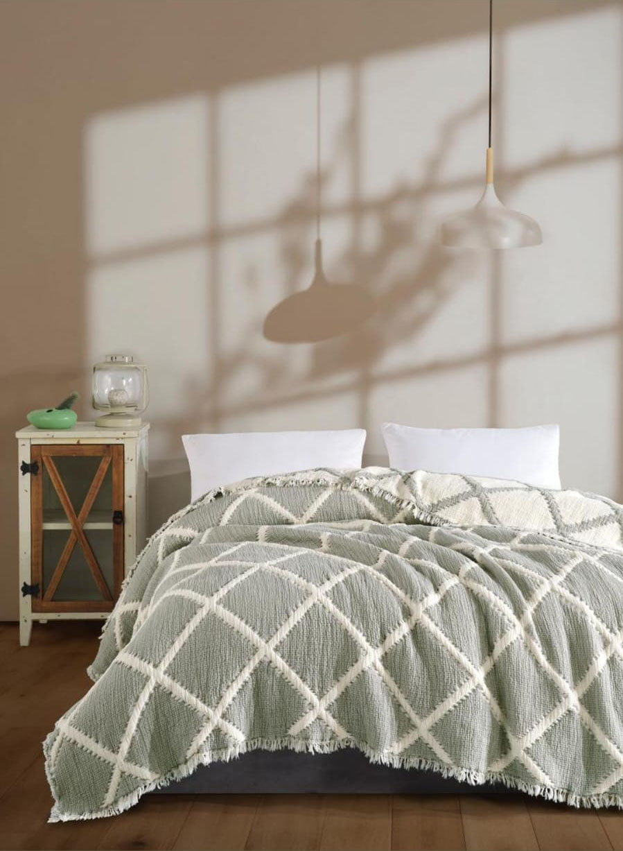 Муслінове покривало Moss Ivory Muslin 230 x 250 см. Yesil Муслінове покривало Moss Ivory Muslin 230 x 250 см. Yesil