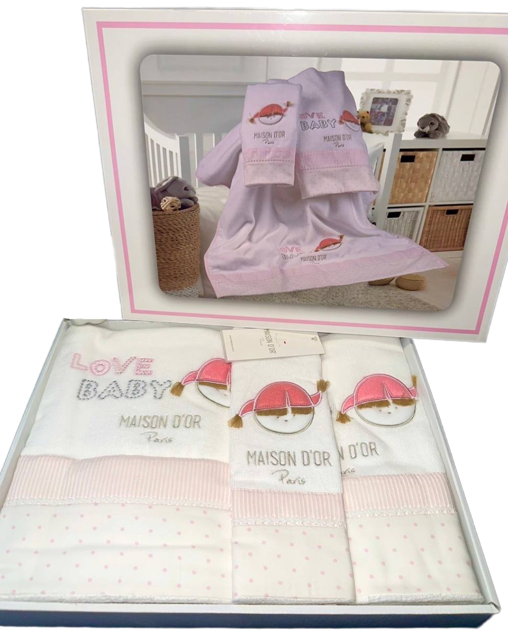 Набір дитячих рушників Maison D'or Bear Love Pink рожевий Набір дитячих рушників Maison D'or Bear Love Pink рожевий