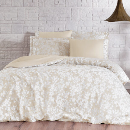 Комплект постільної білизни Tivolyo Home Jaquard Printemps Ekru жакардовий сатин 200x220 см шампань купити.