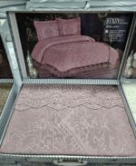 Покривало жакардове з наволочками KC Home Alara Vendy 260x260 см Pudra — изображение 12