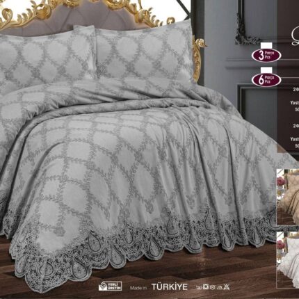 Жакардове покривало з наволочками Maison Royale Dora 240x260 см сіре