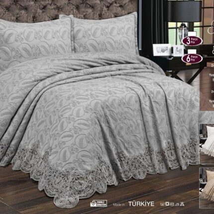 Жакардове покривало з наволочками Maison Royale Nigar 240x260 см сіре