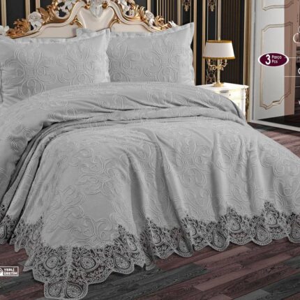 Жакардове покривало з наволочками Maison Royale Natalie 240x260 см сіре