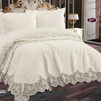 Жакардове покривало з наволочками Maison Royale Natalie 240x260 см кремове