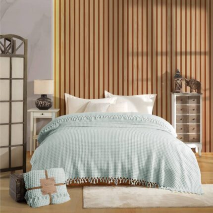 Вафельне покривало піке NILhome 200x220 см м'ятне