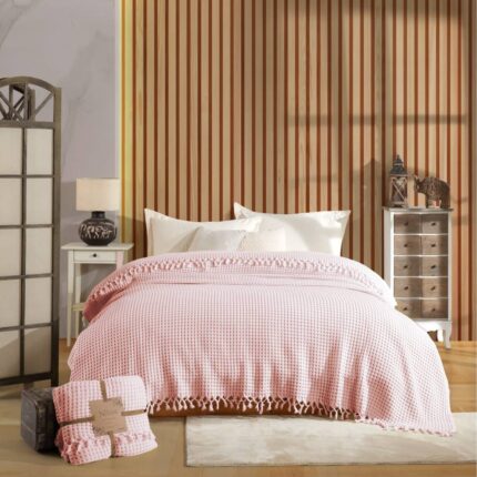 Вафельне покривало піке NILhome 200x220 см рожеве