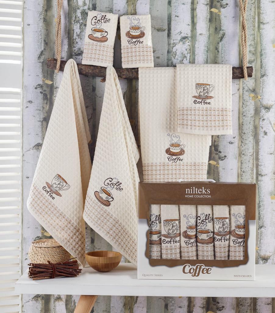 Набір кухонних вафельних рушників Nilteks Coffee 50х70 см 6шт купити. Набір кухонних вафельних рушників Nilteks Coffee 50х70 см 6шт купити.
