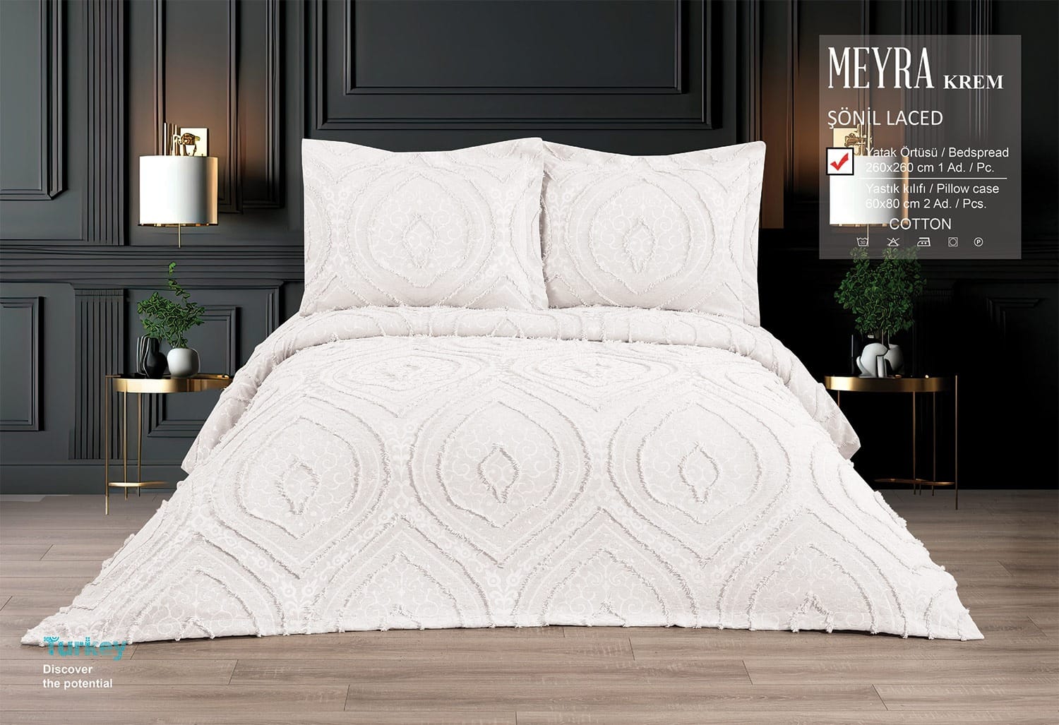 Купити Покривало жакардове з наволочками KC Home Meyra 260x260 см Krem Покривало жакардове з наволочками KC Home Meyra 260x260 см Krem