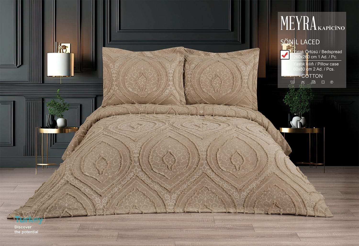 Купити Покривало жакардове з наволочками KC Home Meyra 260x260 см Capucino Покривало жакардове з наволочками KC Home Meyra 260x260 см Capucino