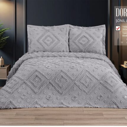 Покривало жакардове з наволочками KC Home Dora 260x260 см Gri