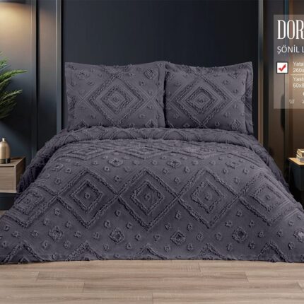 Покривало жакардове з наволочками KC Home Dora 260x260 см Antrasit