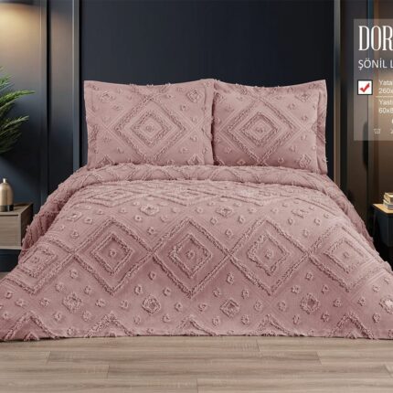 Покривало жакардове з наволочками KC Home Dora 260x260 см Pudra
