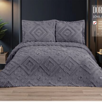 Покривало жакардове з наволочками KC Home Dora 260x260 см K.Gri