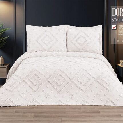 Покривало жакардове з наволочками KC Home Dora 260x260 см Krem