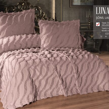 Покривало жакардове з наволочками KC Home Luna 260x260 см Pudra