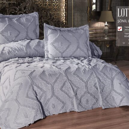 Покривало жакардове з наволочками KC Home Lotus 260x260 см Gri