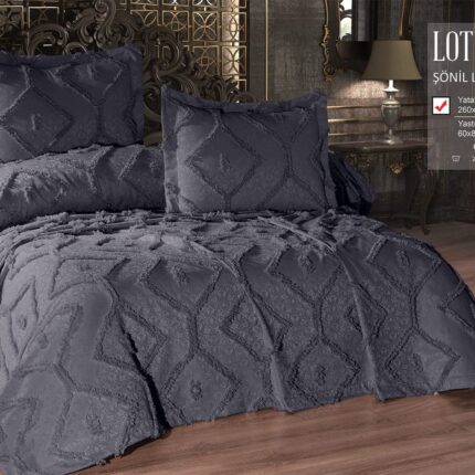 Покривало жакардове з наволочками KC Home Lotus 260x260 см Antrasit