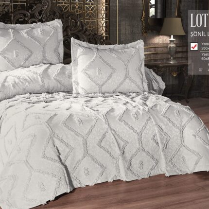 Покривало жакардове з наволочками KC Home Lotus 260x260 см Krem