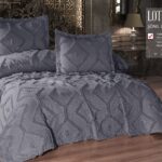 Покривало жакардове з наволочками KC Home Lotus 260x260 см K.Gri