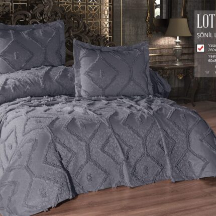 Покривало жакардове з наволочками KC Home Lotus 260x260 см K.Gri
