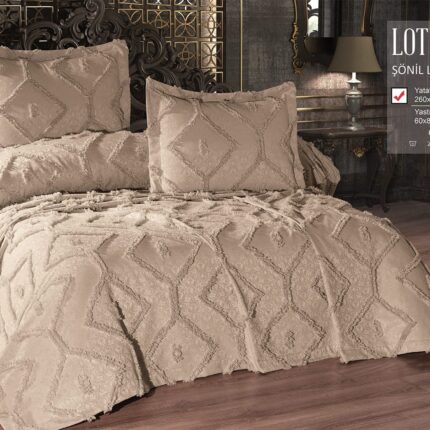 Покривало жакардове з наволочками KC Home Lotus 260x260 см Capucino