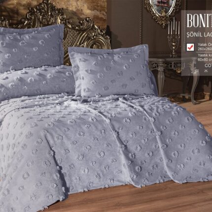 Покривало жакардове з наволочками KC Home Bonita 260x260 см Gri