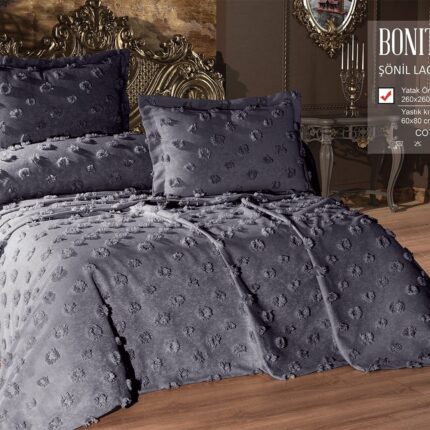 Покривало жакардове з наволочками KC Home Bonita 260x260 см Antrasit