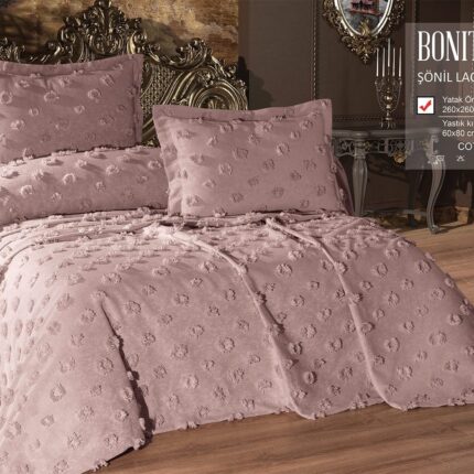 Покривало жакардове з наволочками KC Home Bonita 260x260 см Pudra