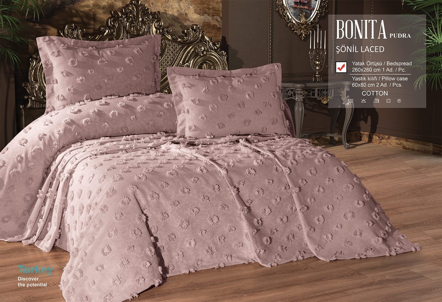 Купити Покривало жакардове з наволочками KC Home Bonita 260x260 см Pudra Покривало жакардове з наволочками KC Home Bonita 260x260 см Pudra