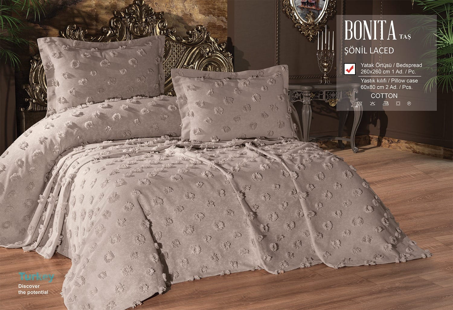 Купити Покривало жакардове з наволочками KC Home Bonita 260x260 см Tas Покривало жакардове з наволочками KC Home Bonita 260x260 см Tas