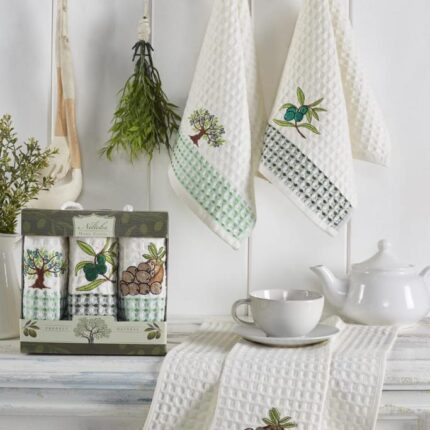 Набір кухонних вафельних рушників Nilteks Gualita Olive 35x50 см 3шт купити.