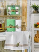 Набір кухонних рушників вафельні/махрові Nilhome Mimoza Olive 50x70 см