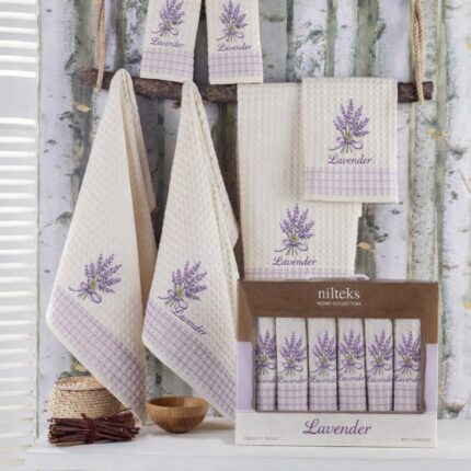 Набір кухонних вафельних рушників Nilteks Lavender 50х70 см 6шт купити.