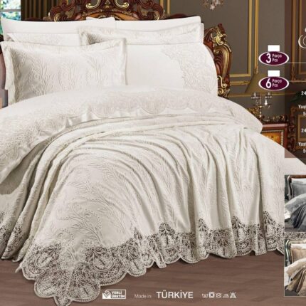 Жакардове покривало з наволочками Maison Royale Helin 240x260 см кремове