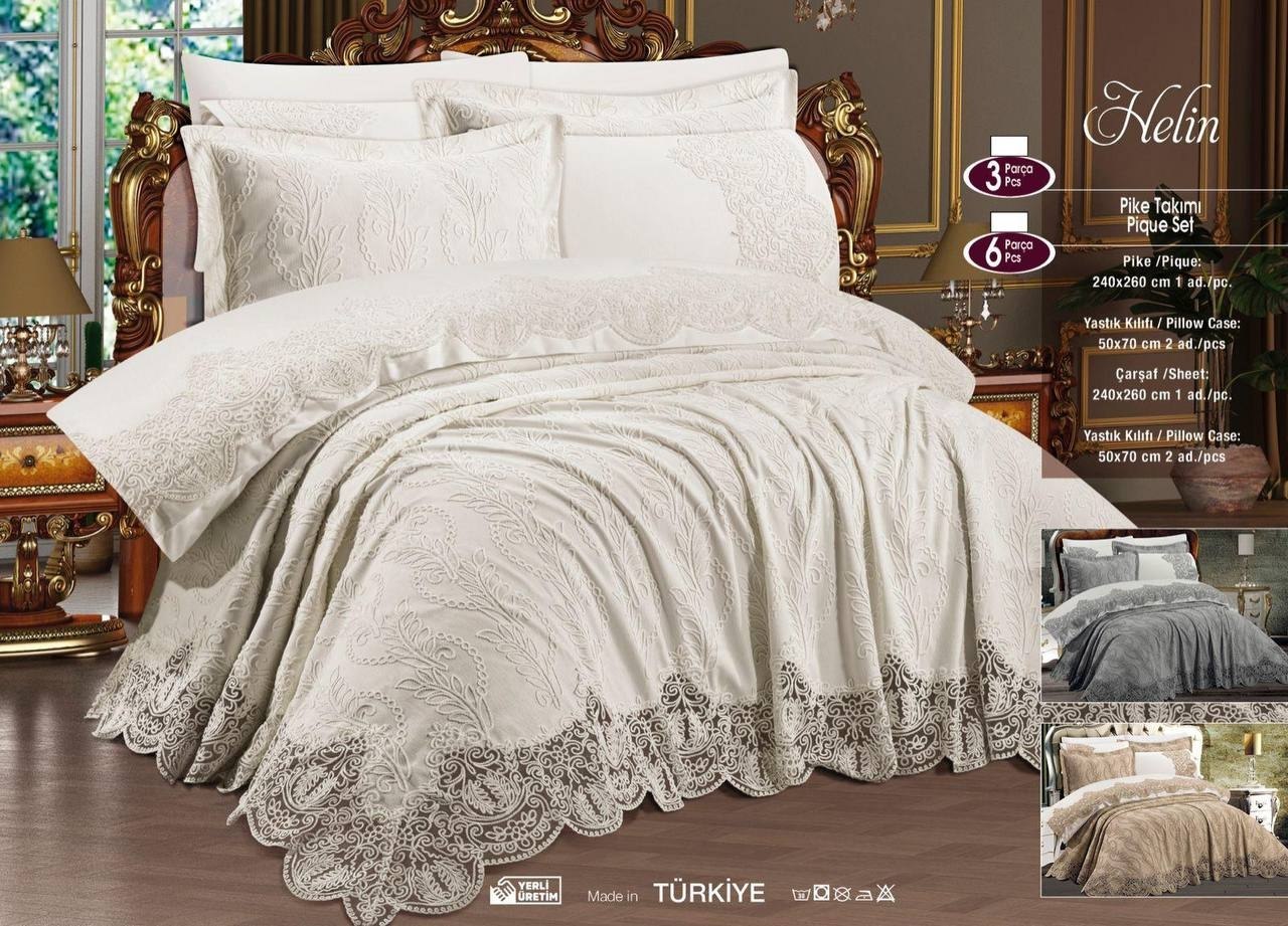 Купити Жакардове покривало з наволочками Maison Royale Helin 240x260 см кремове Жакардове покривало з наволочками Maison Royale Helin 240x260 см кремове