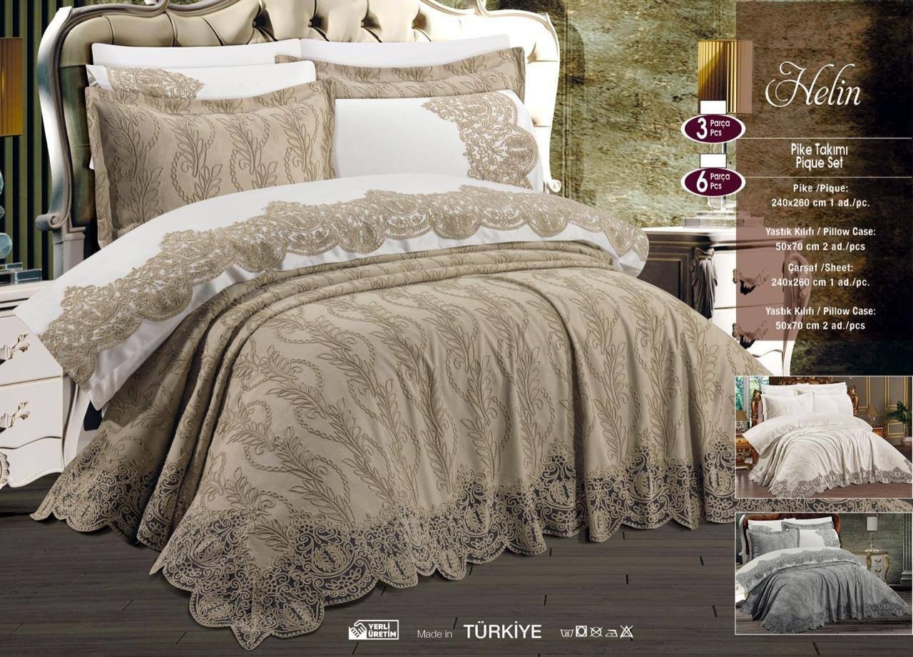 Купити Жакардове покривало з наволочками Maison Royale Helin 240x260 см капучіно Жакардове покривало з наволочками Maison Royale Helin 240x260 см капучіно