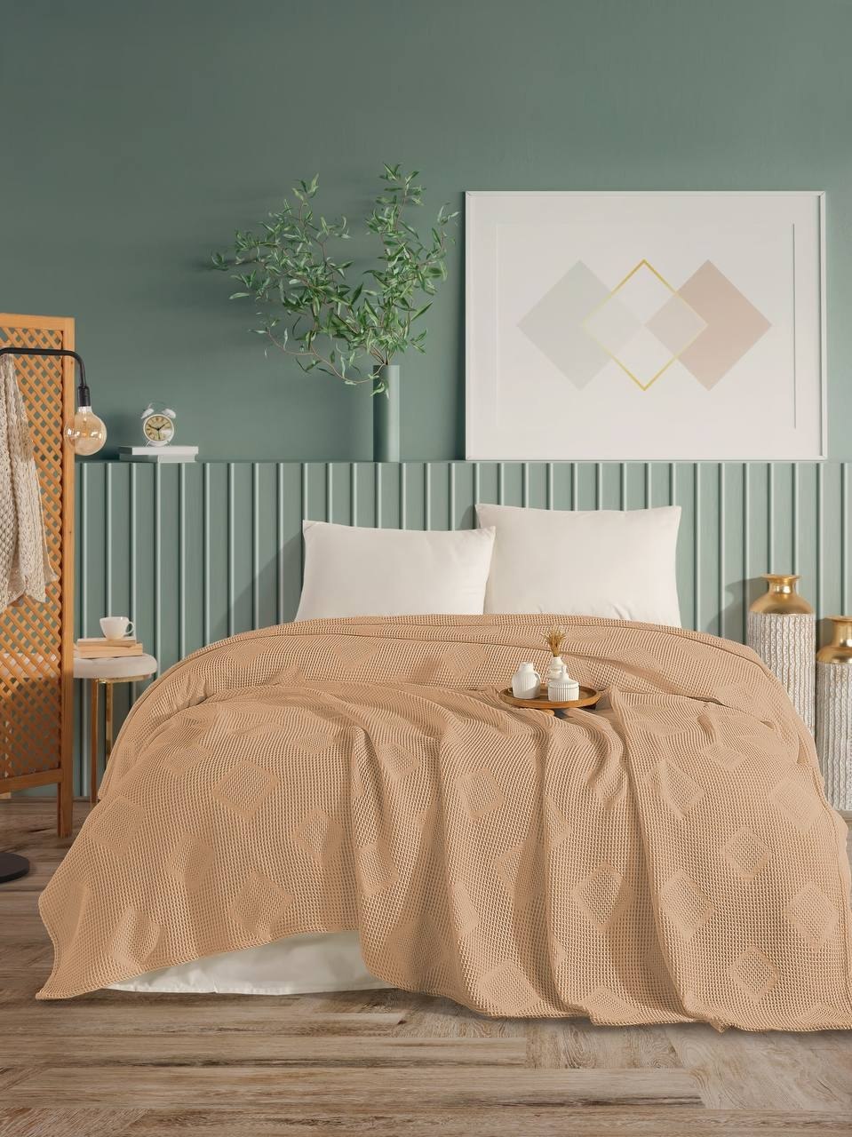 Літнє вафельне покривало піке NILhome Perla diamond 220x240 см бежевий купити. Літнє вафельне покривало піке NILhome Perla diamond 220x240 см бежевий