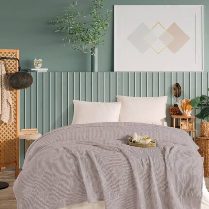 Літнє вафельне покривало піке NILhome Perla heart 220x240 см таш