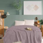 Літнє вафельне покривало піке NILhome Perla heart 220x240 см лавандовий