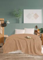 Літнє вафельне покривало піке NILhome Perla heart 220x240 см бежевий