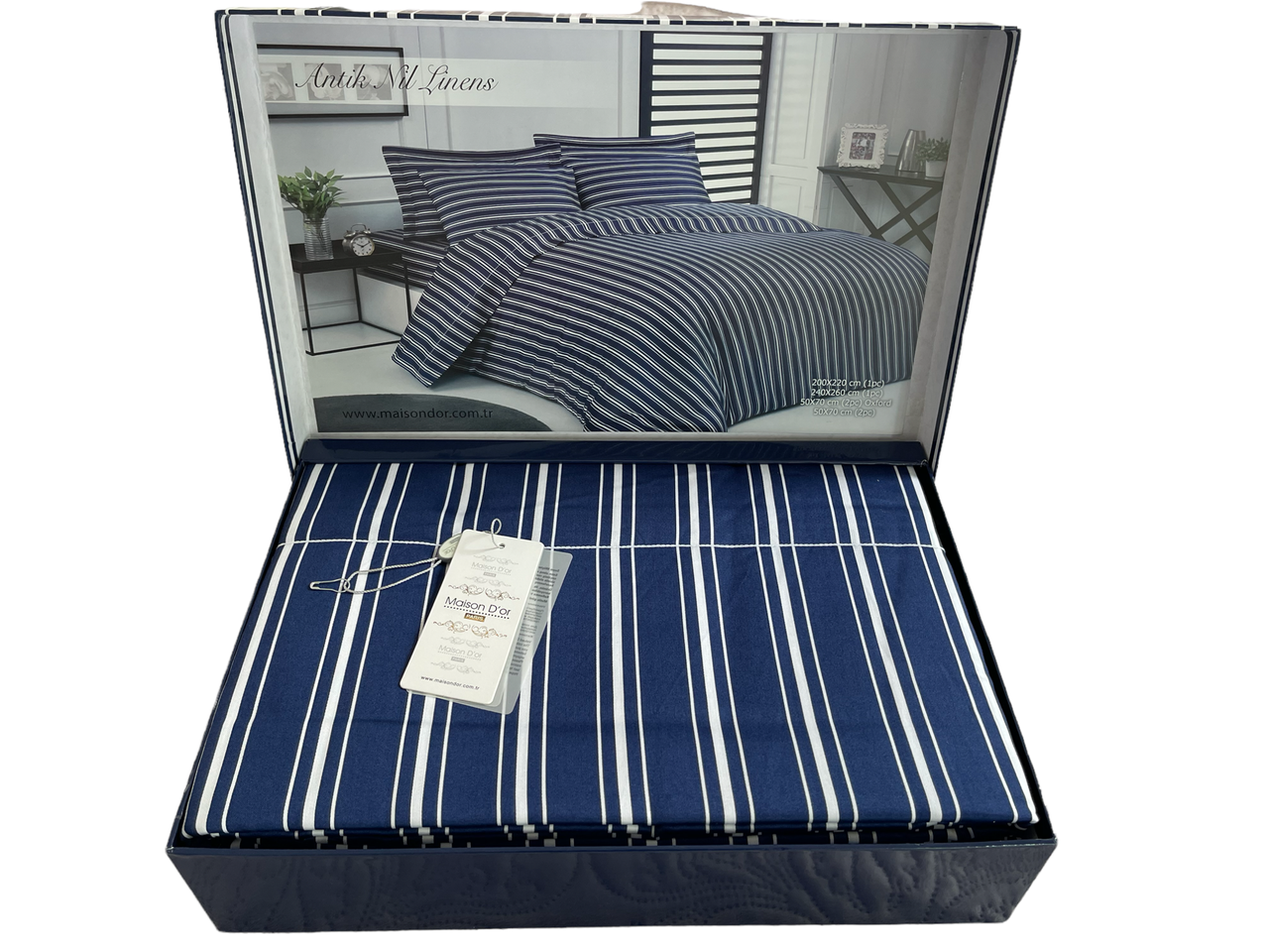 Комплект постільної білизни сатин Maison d'or Antik Nil Linens Navy євро Комплект постільної білизни сатин Maison d'or Antik Nil Linens Navy євро купити