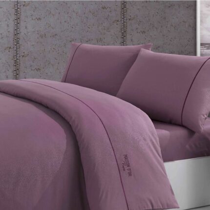 Комплект постільної білизни з простирадлом на резинці Maison D'or Spring Lilac євро