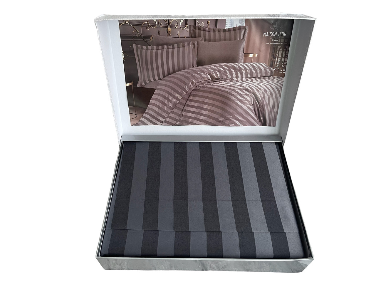 Комплект постільної білизни сатин бамбук Maison D'or Fous Linens Grey-Black євро Комплект постільної білизни сатин бамбук Maison D'or Fous Linens Grey-Black євро купити