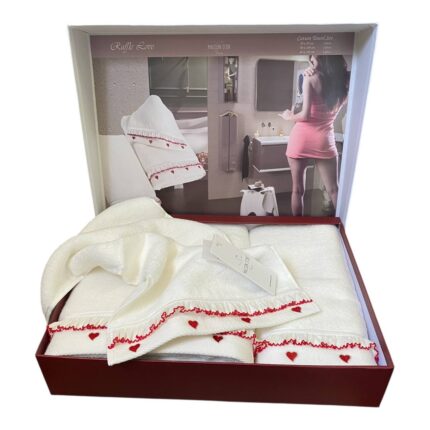 Подарунковий набір рушників Maison D'or Ruffle Love Ecru-Red купити