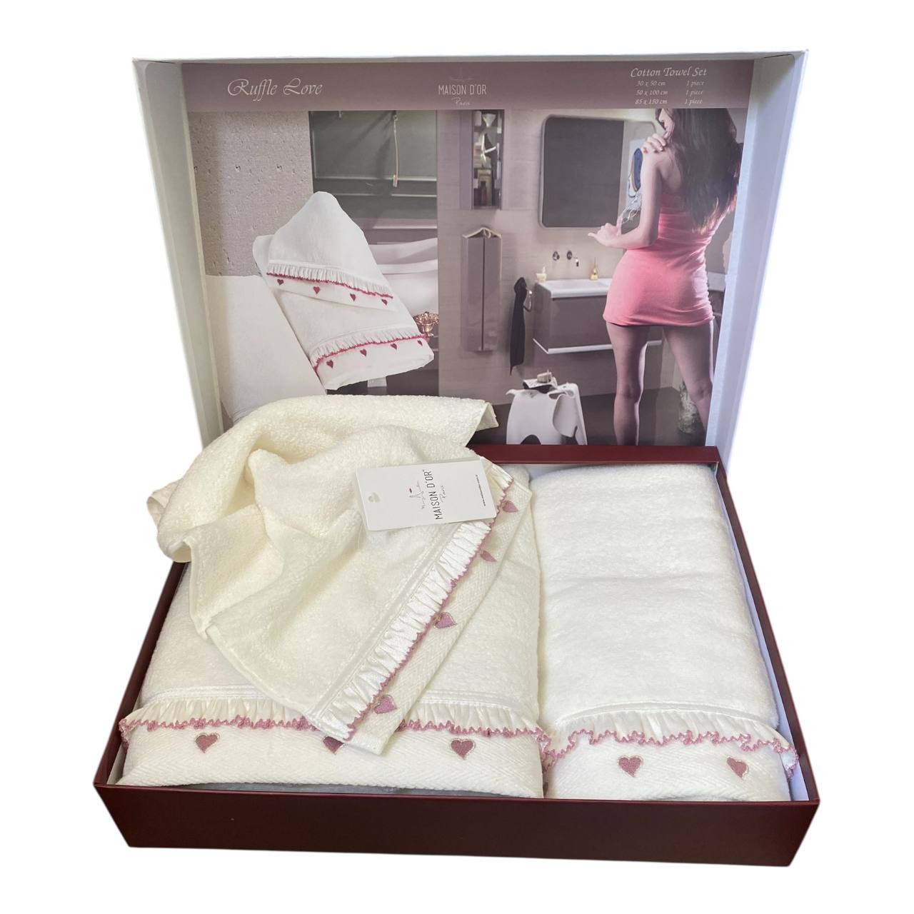 Подарунковий набір рушників Maison D'or Ruffle Love Ecru-Pink Подарунковий набір рушників Maison D'or Ruffle Love Ecru-Pink купити