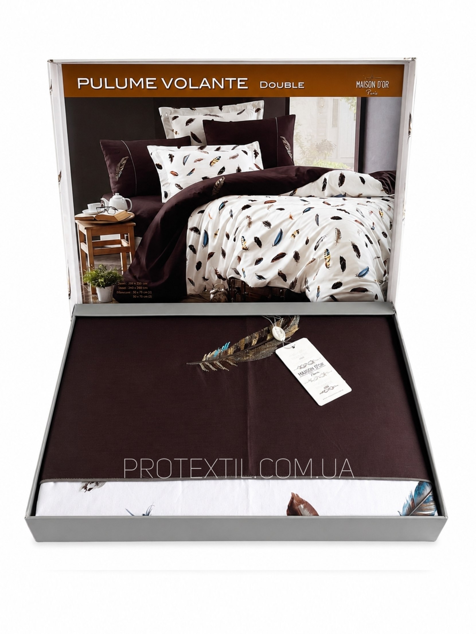 Комплект постільної білизни сатин Maison D'or Pulume Volante Brown Сімейний Комплект постільної білизни сатин Maison D'or Pulume Volante Brown Сімейний купити